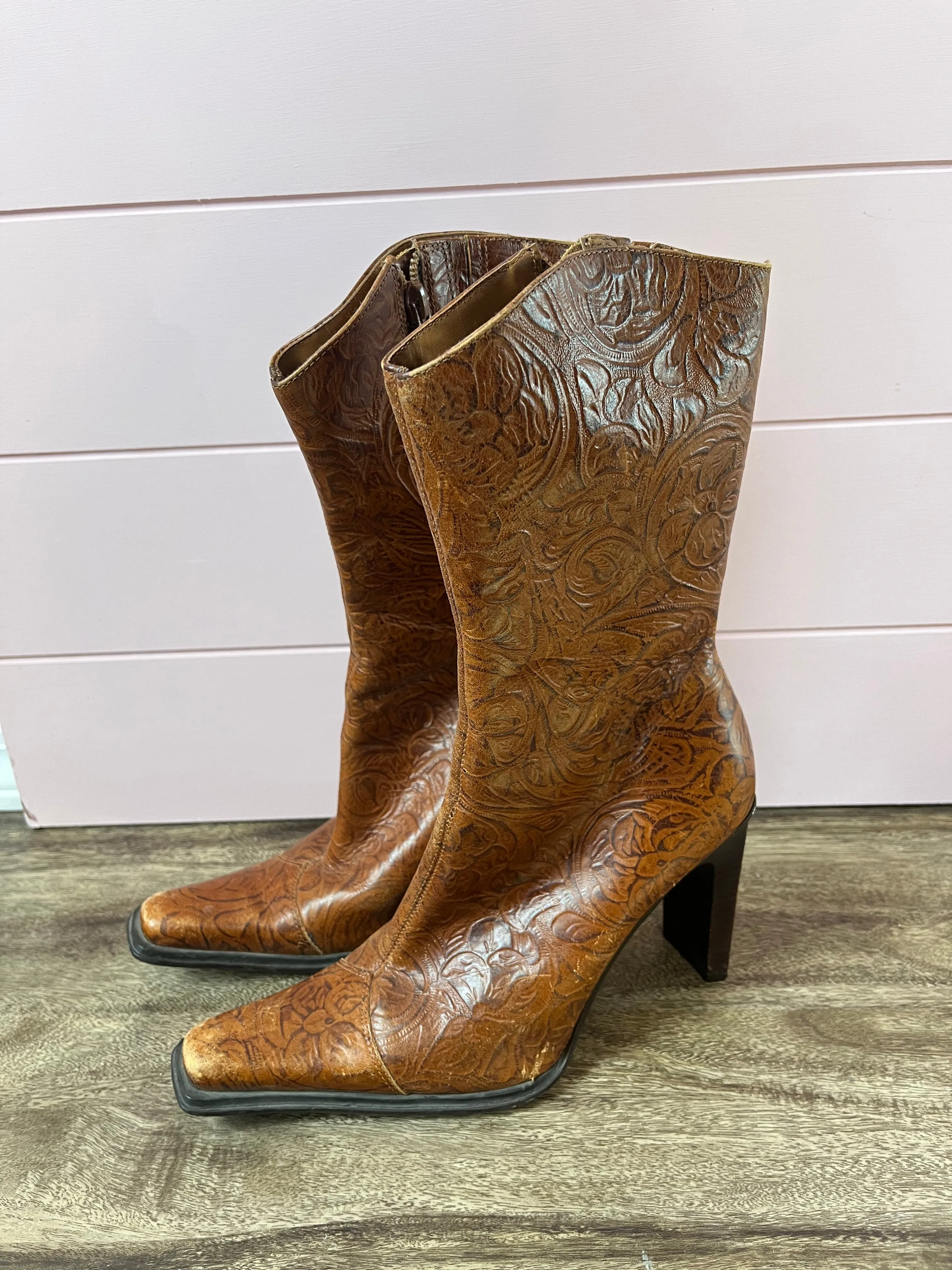 7.5B Steve Madden Brisa Calf High Western Leather Heeled Boots
