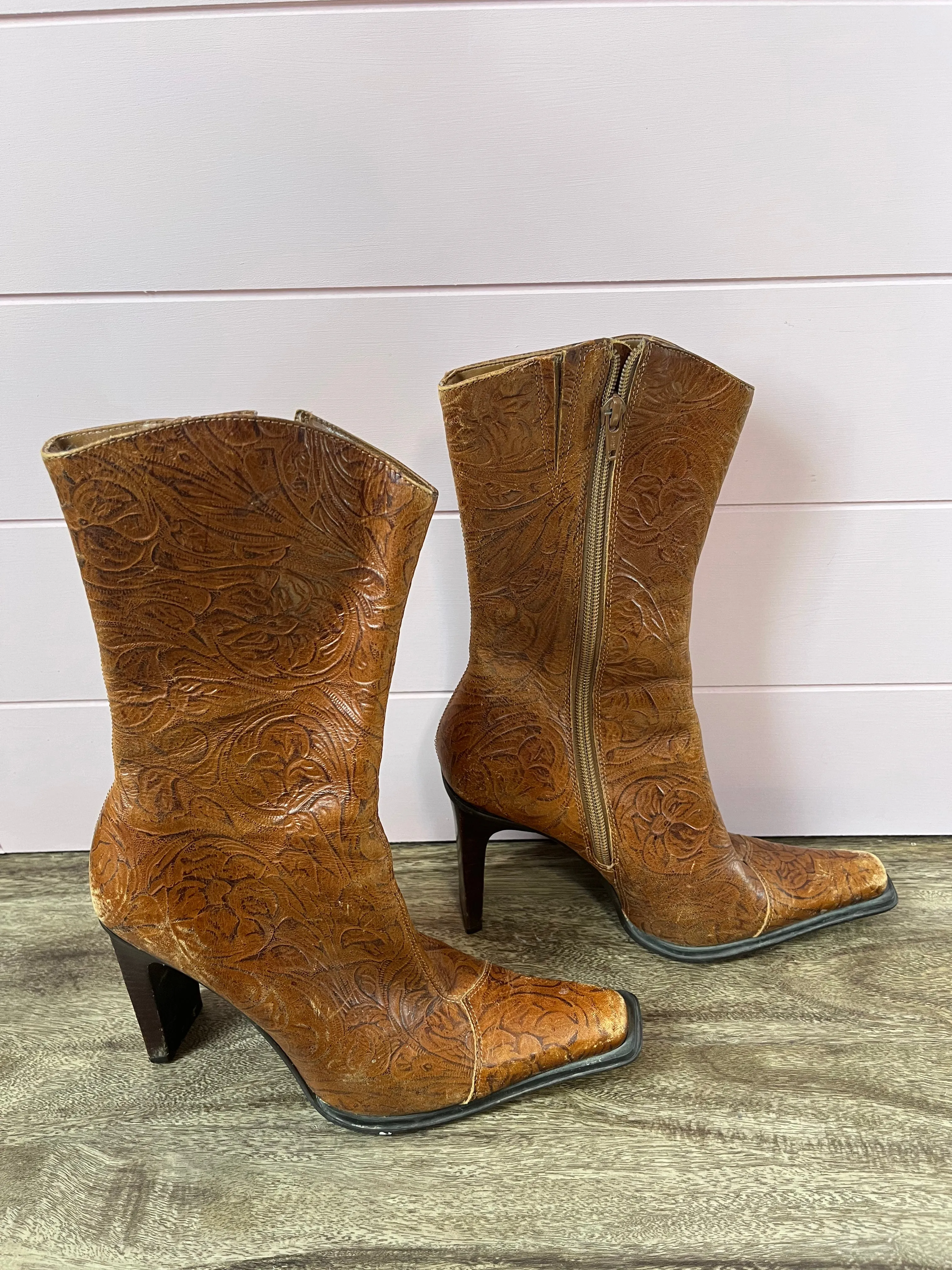 7.5B Steve Madden Brisa Calf High Western Leather Heeled Boots