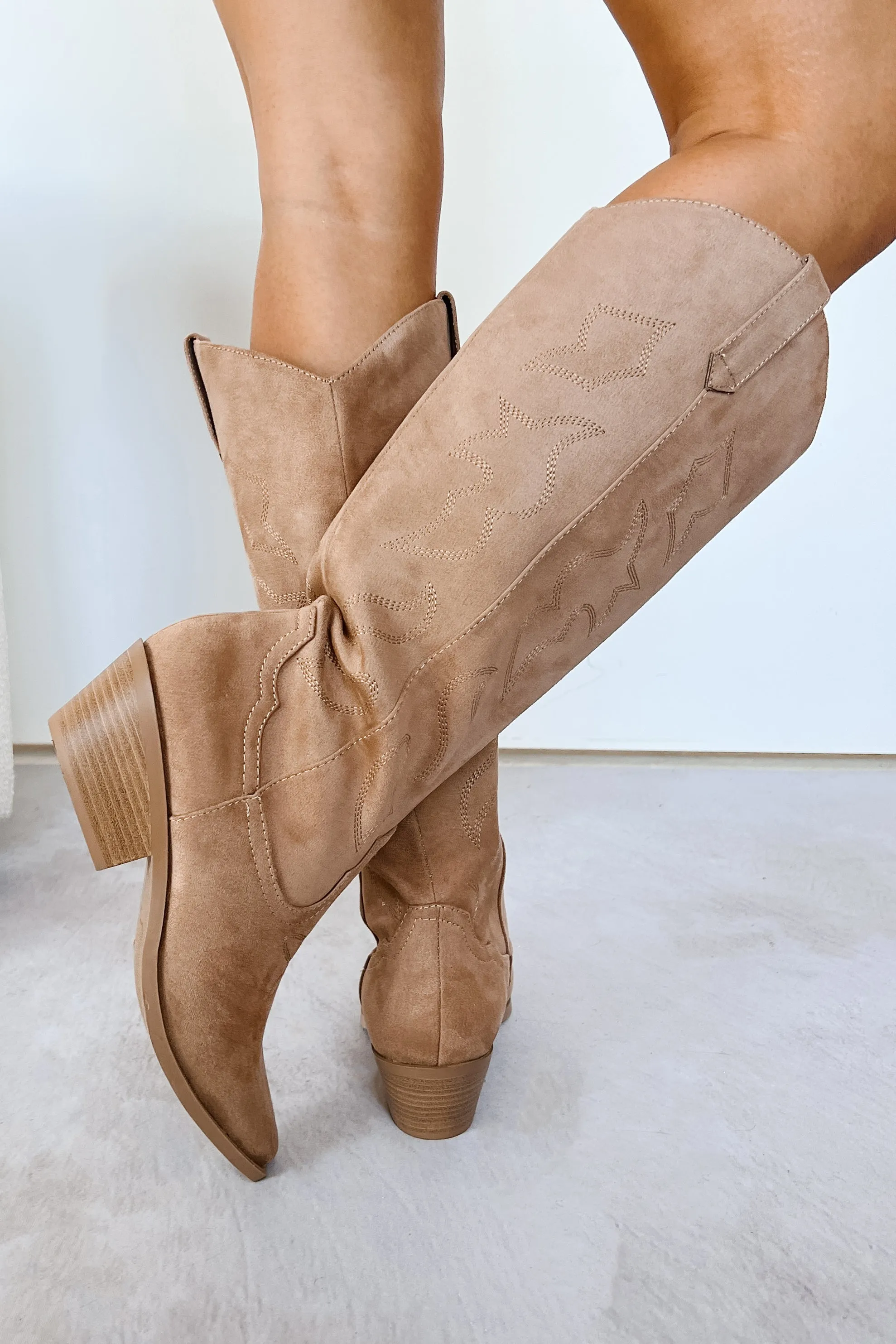 A Wild Ride Faux Suede Western Boots (Tan)