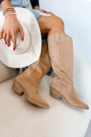 A Wild Ride Faux Suede Western Boots (Tan)