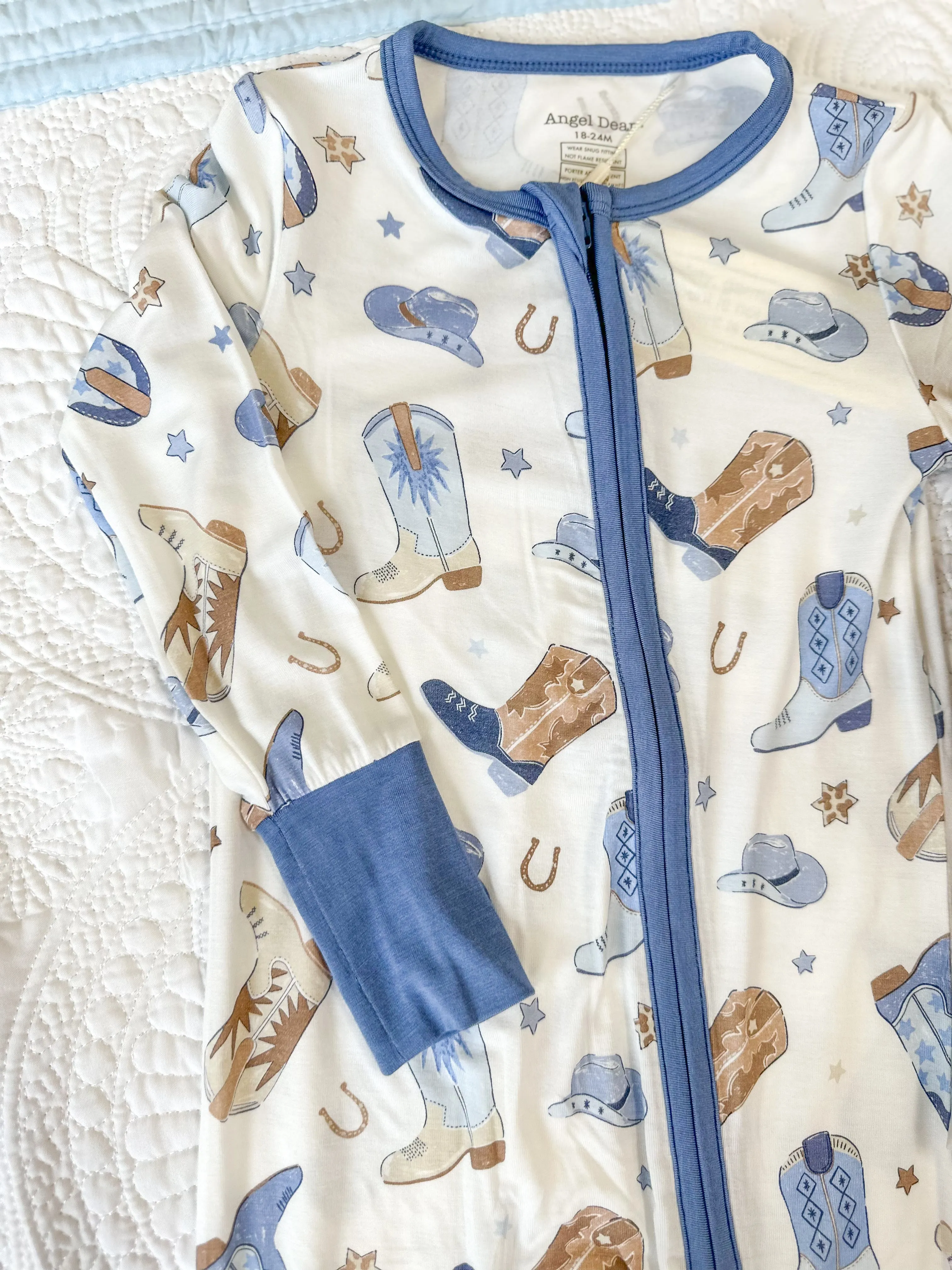 Blue Cowboy Boots 2 Way Zipper Romper