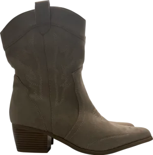 boohoo Beige Faux Suede Embroidered Western Ankle Cowboy Boots UK 6 EU 39 👠