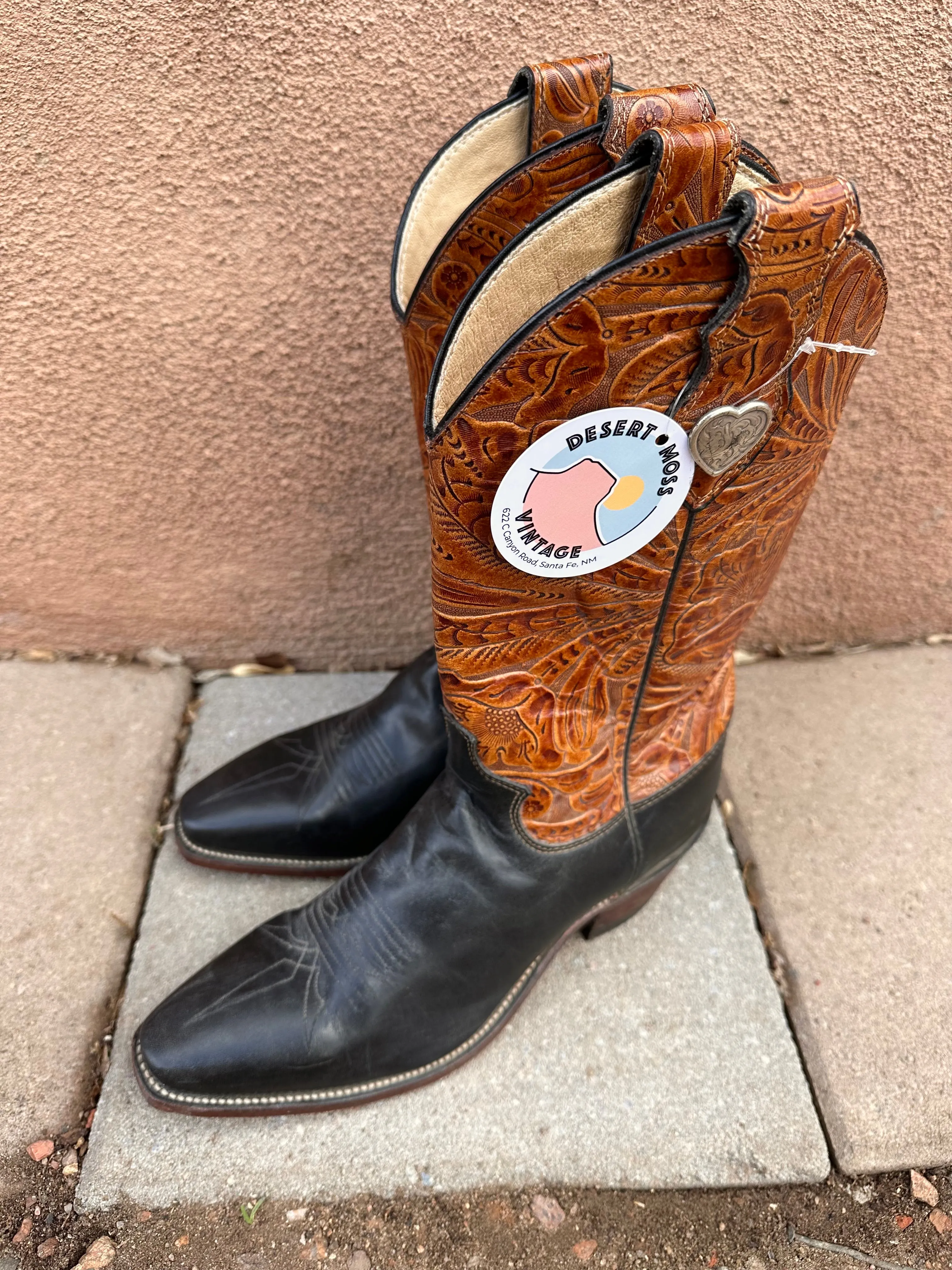 Brown & Black Embossed Leather Justin Boots - 8.5B