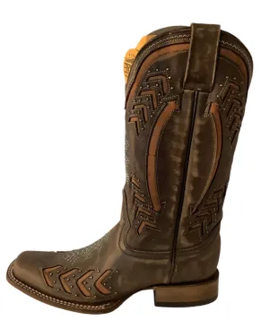 Brown Laser/Embroidery studs cowboy boots