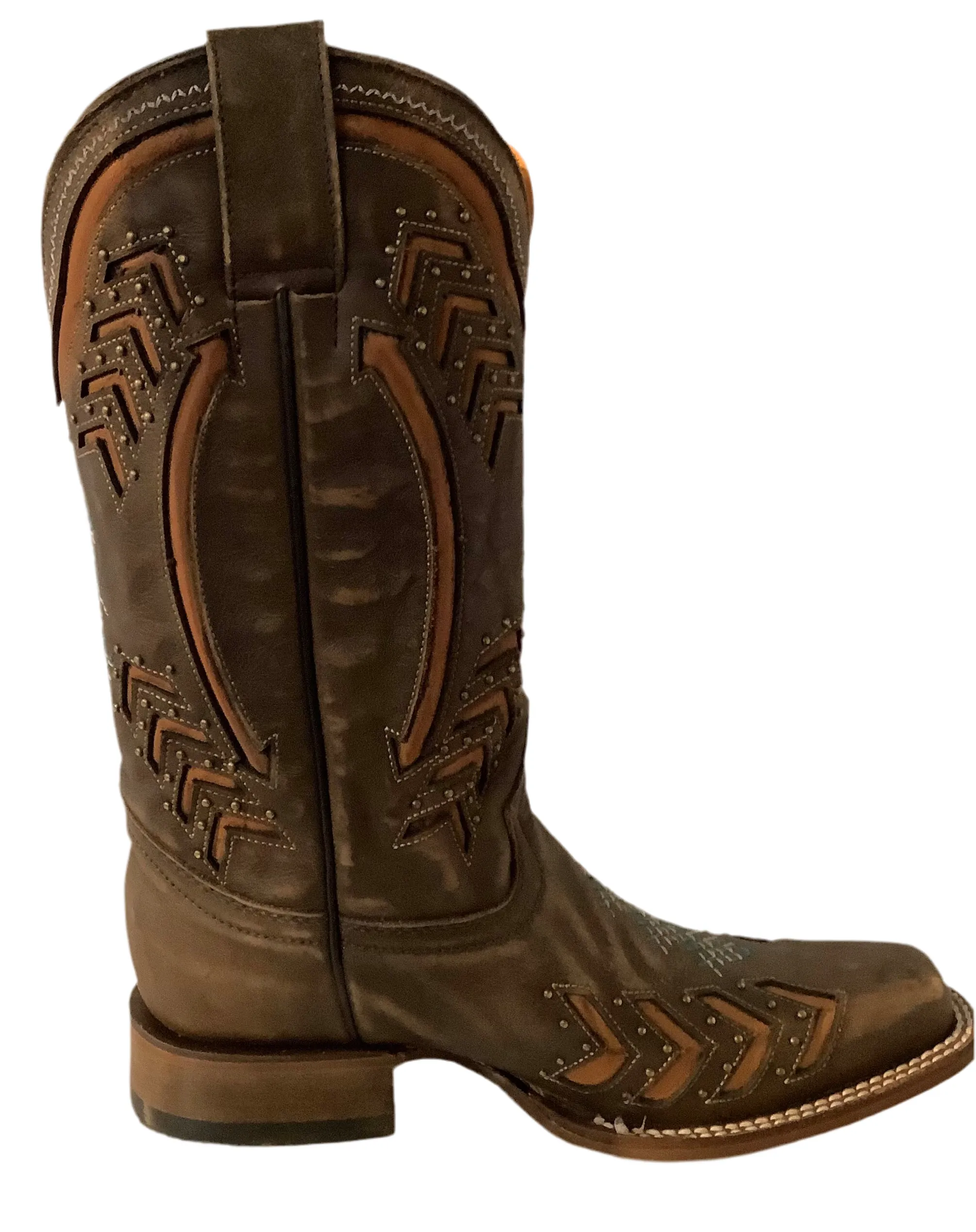 Brown Laser/Embroidery studs cowboy boots