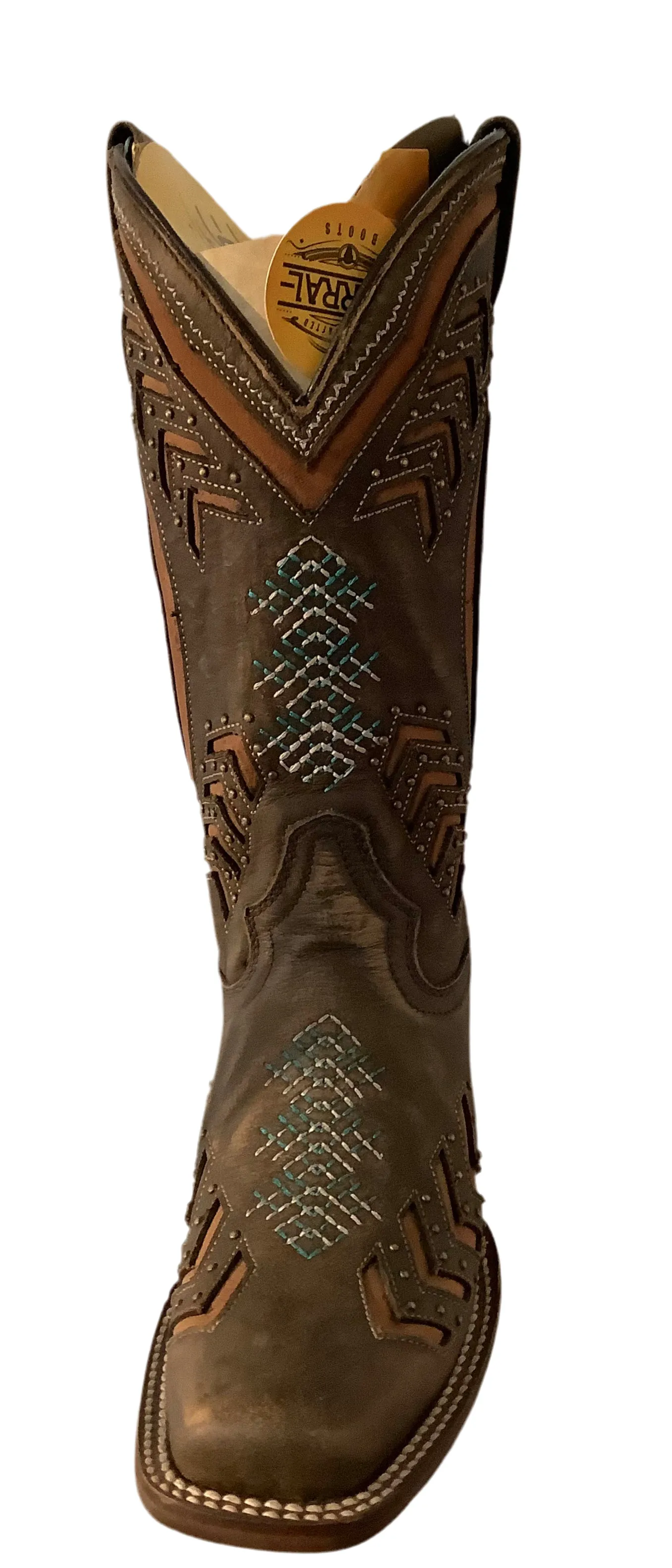 Brown Laser/Embroidery studs cowboy boots