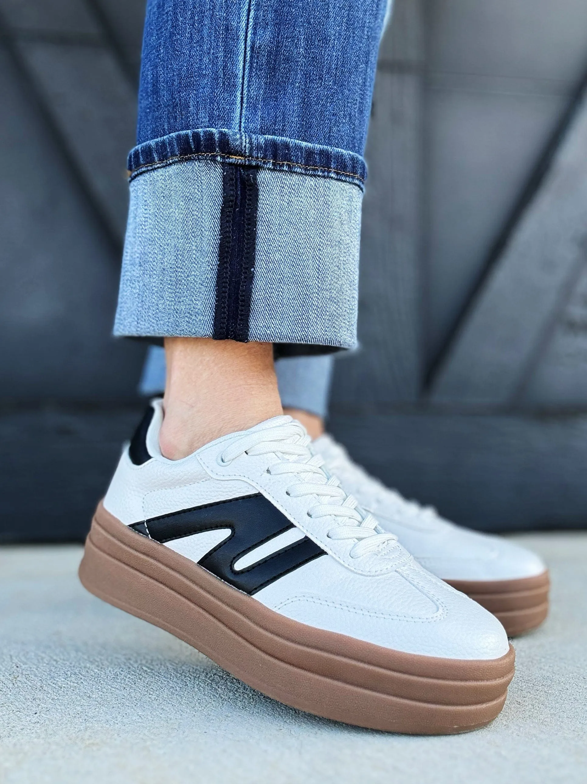 Chunky Platform Low Top Sneakers In White