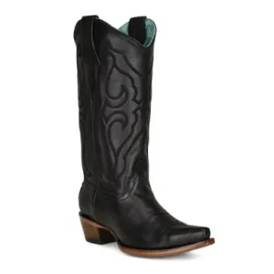 CORRAL LD BLACK MATCHING STITCH PATTERN & INLAY PULLSTRAPS SNIP TOE BOOTS