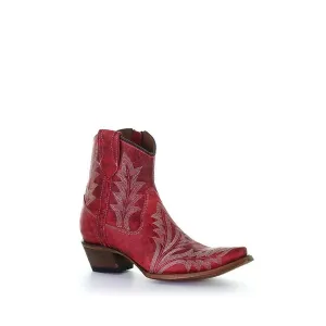 Corral Women's 8.5" Red Embroidery & Zipper Ankle Bootie