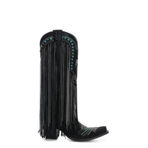 Corral Womens Crystal Eagle Lamb Fringe Black Cowhide 14in Cowboy Boots Corral Womens Crystal Eagle Lamb Fringe Black Cowhide 14in Cowboy Boots