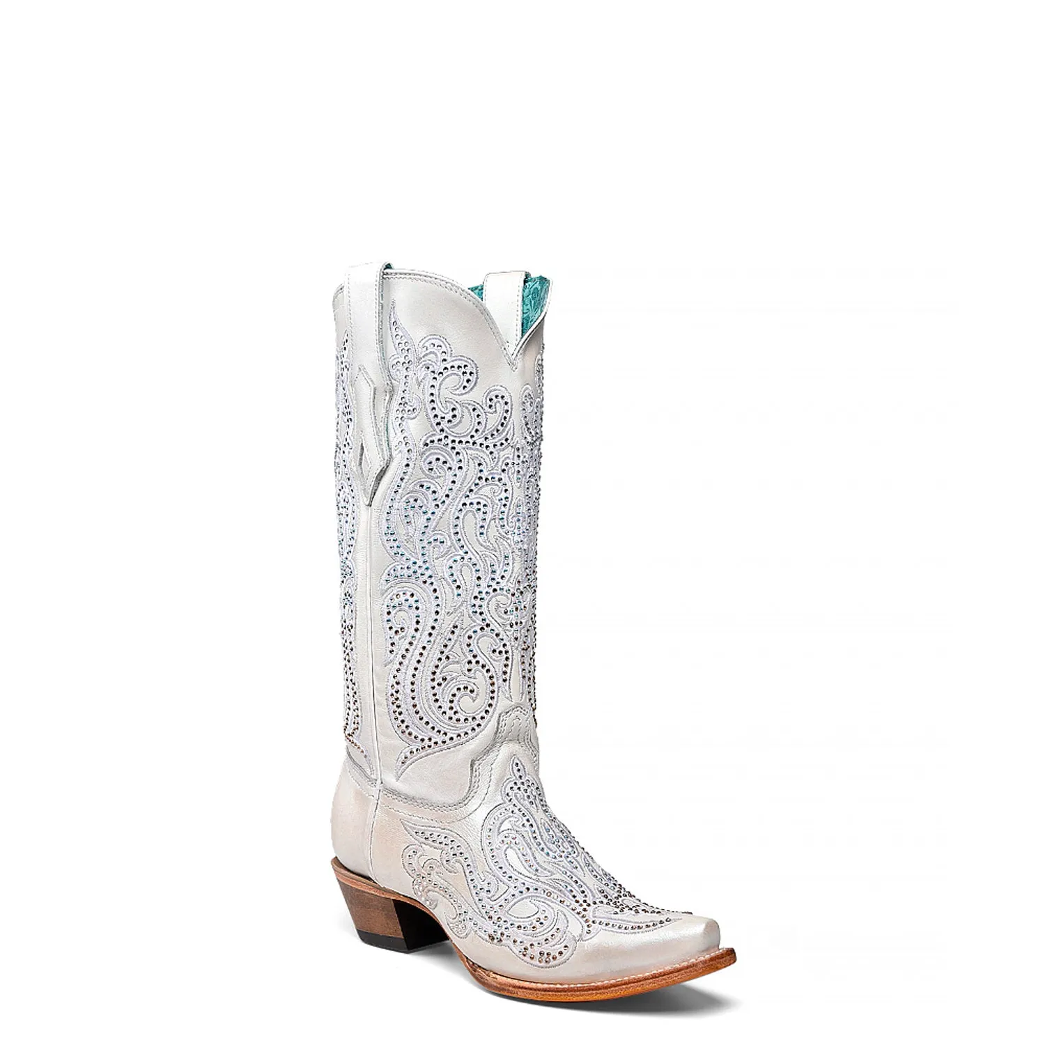 Corral Womens Tall Crystal Overlay Snip White Cowhide 13in Cowboy Boots