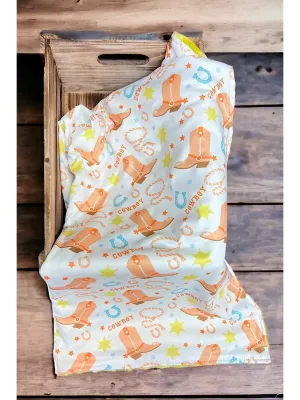 Cowboy & Cowboy Boots Printed Baby Blanket. 38" By 40".