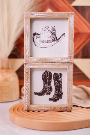Cowboy Hat/Boots Reversible Wooden Sign