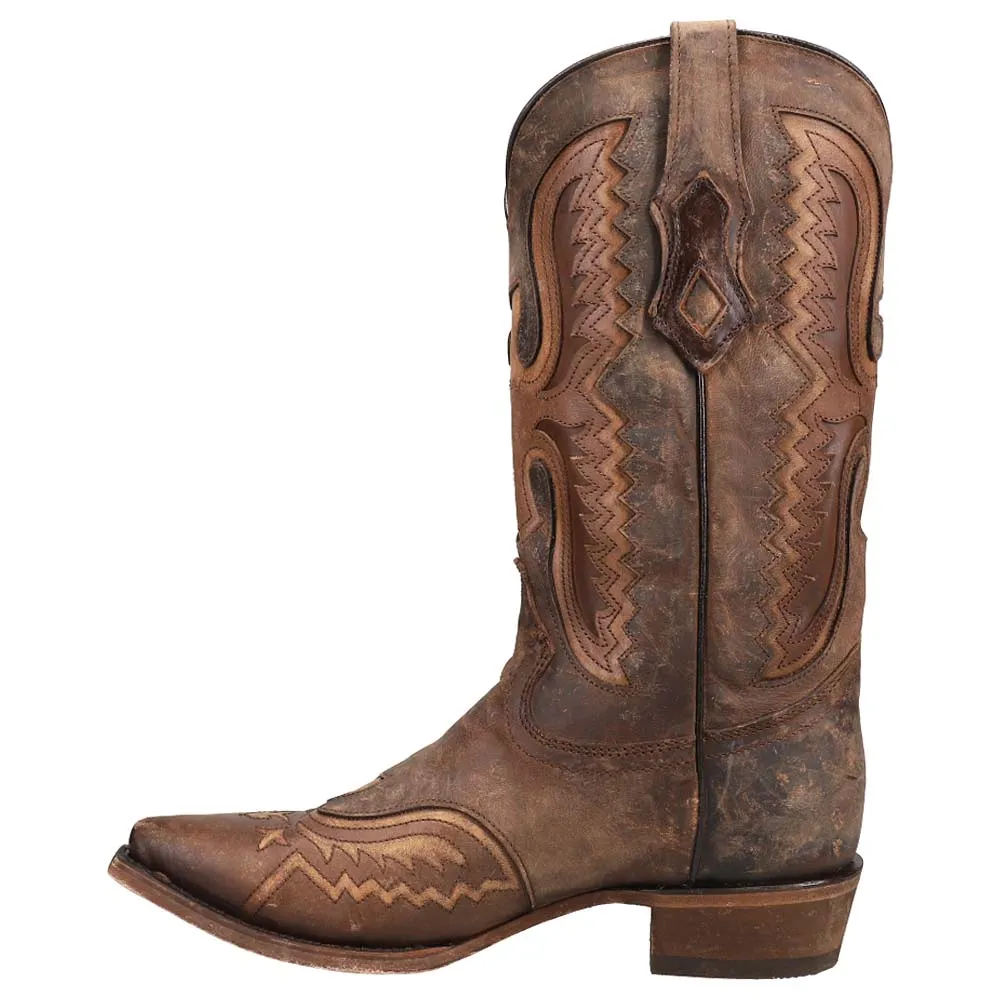 Distressed Tan Eagle Embroidered Snip Toe Cowboy Boots