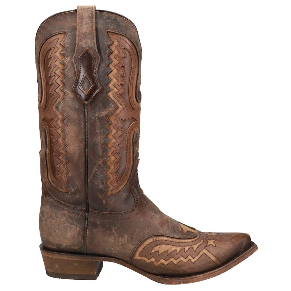 Distressed Tan Eagle Embroidered Snip Toe Cowboy Boots