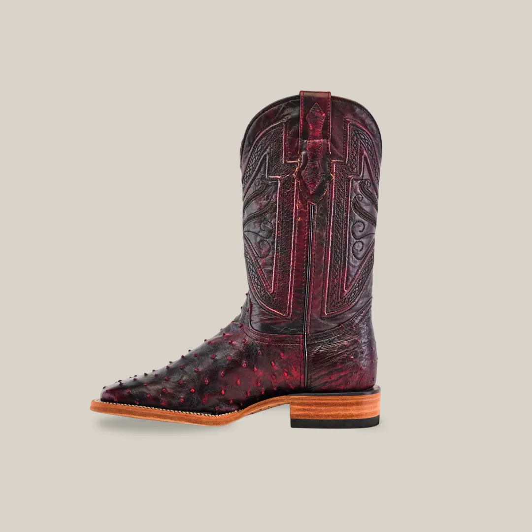 Exotic Full Quilt Ostrich - Black Cherry - Square Toe