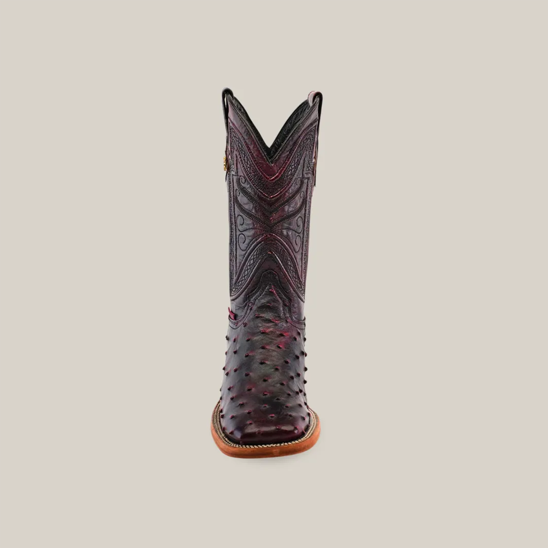 Exotic Full Quilt Ostrich - Black Cherry - Square Toe