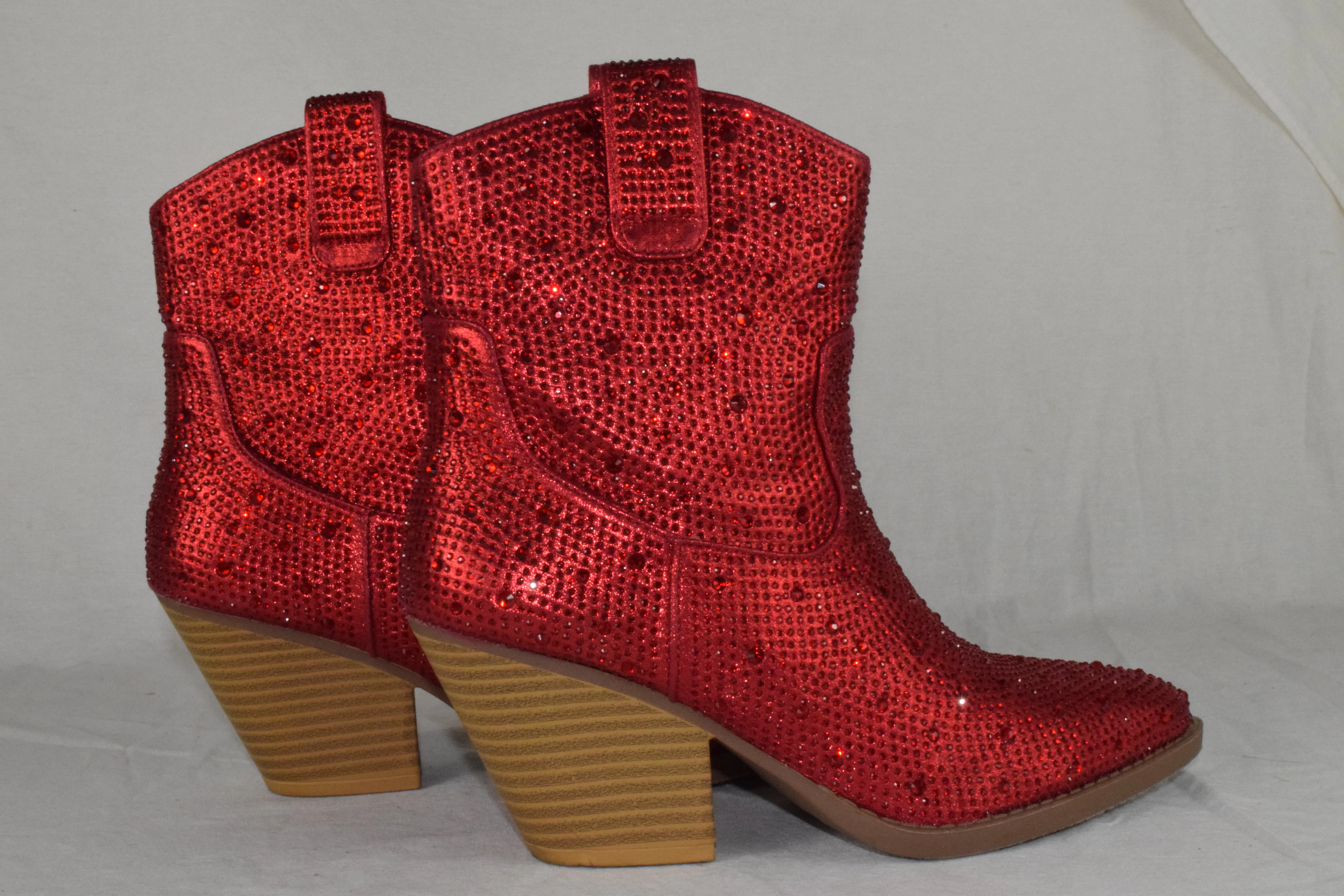 Forever Women Cowboy Western Ankle Boots Rhinestone Bling Booties River Red 7.5