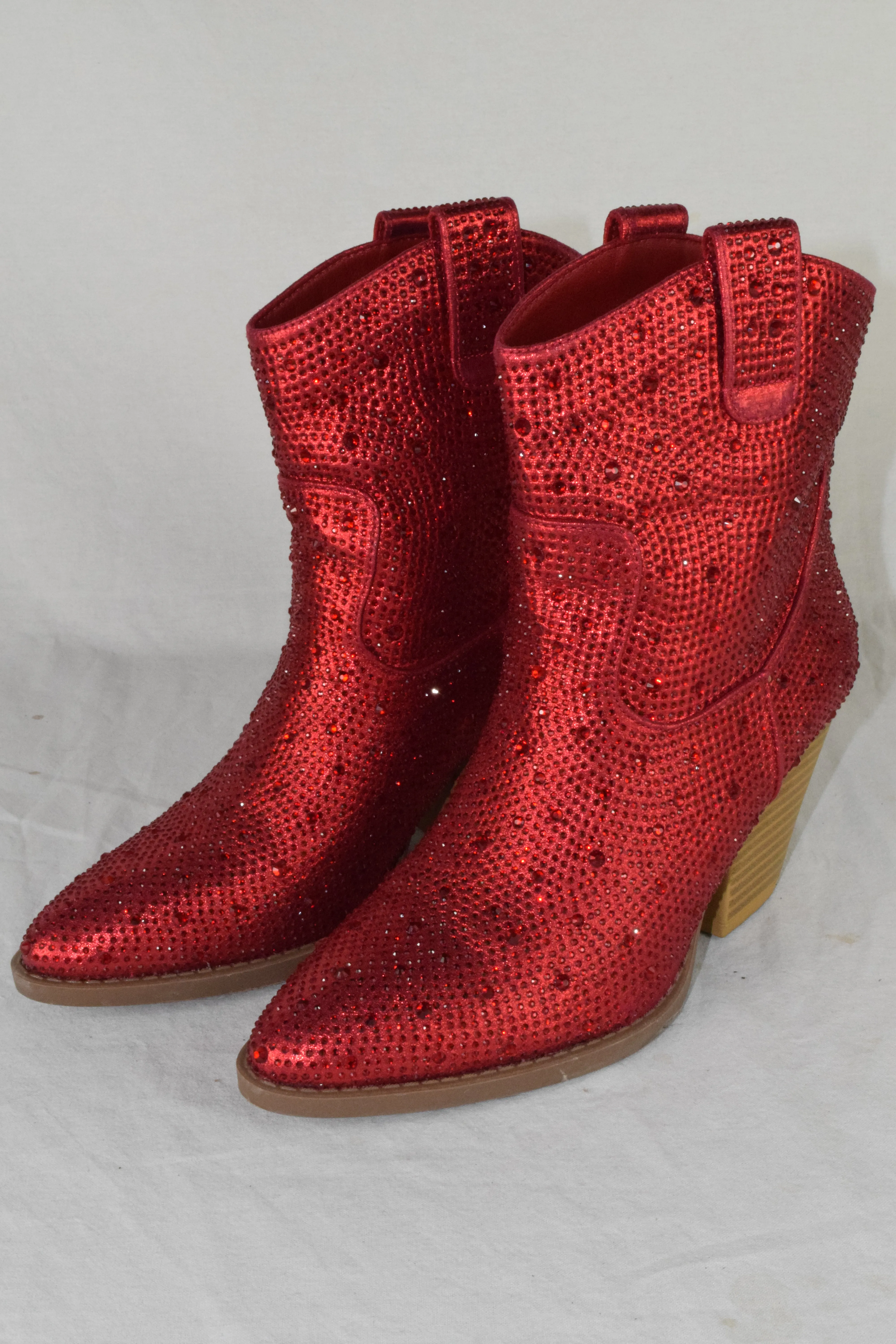 Forever Women Cowboy Western Ankle Boots Rhinestone Bling Booties River Red 7.5