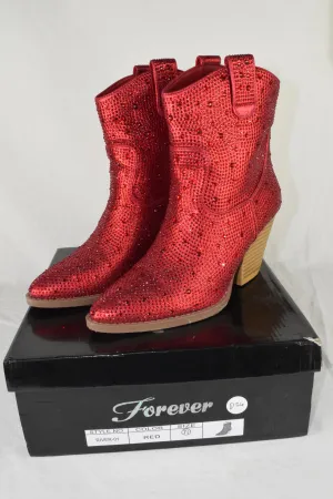 Forever Women Cowboy Western Ankle Boots Rhinestone Bling Booties River Red 7.5