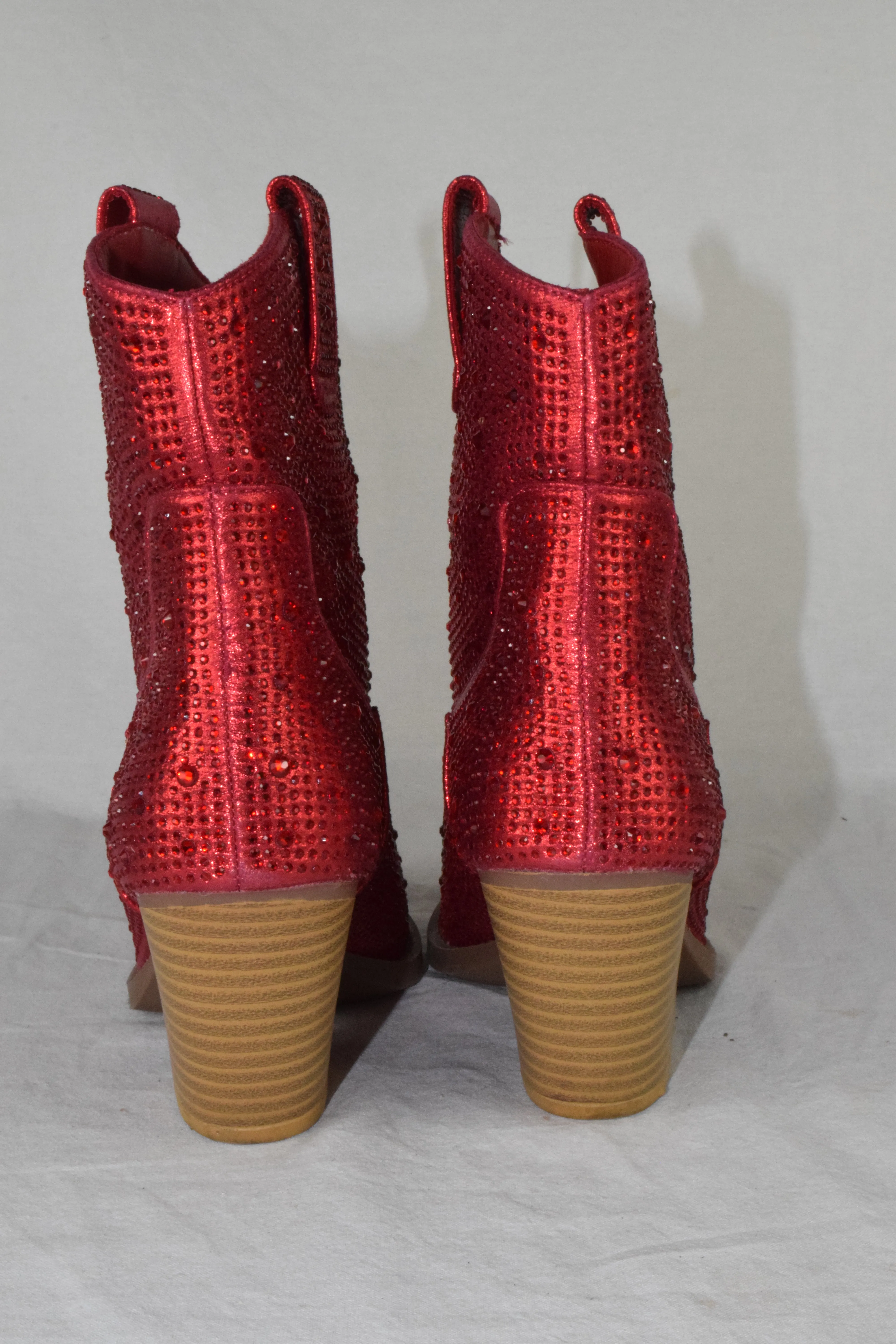 Forever Women Cowboy Western Ankle Boots Rhinestone Bling Booties River Red 7.5
