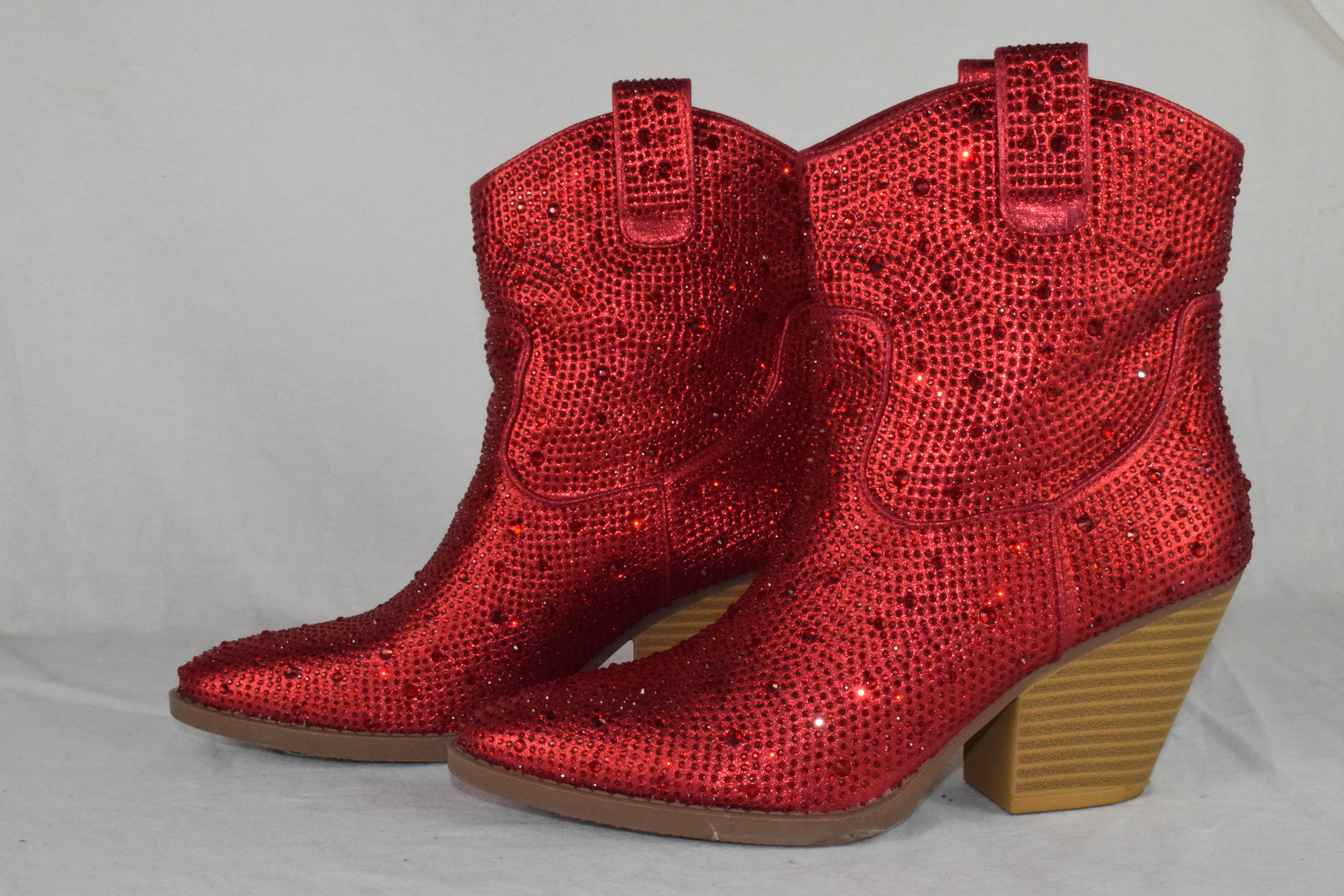 Forever Women Cowboy Western Ankle Boots Rhinestone Bling Booties River Red 7.5
