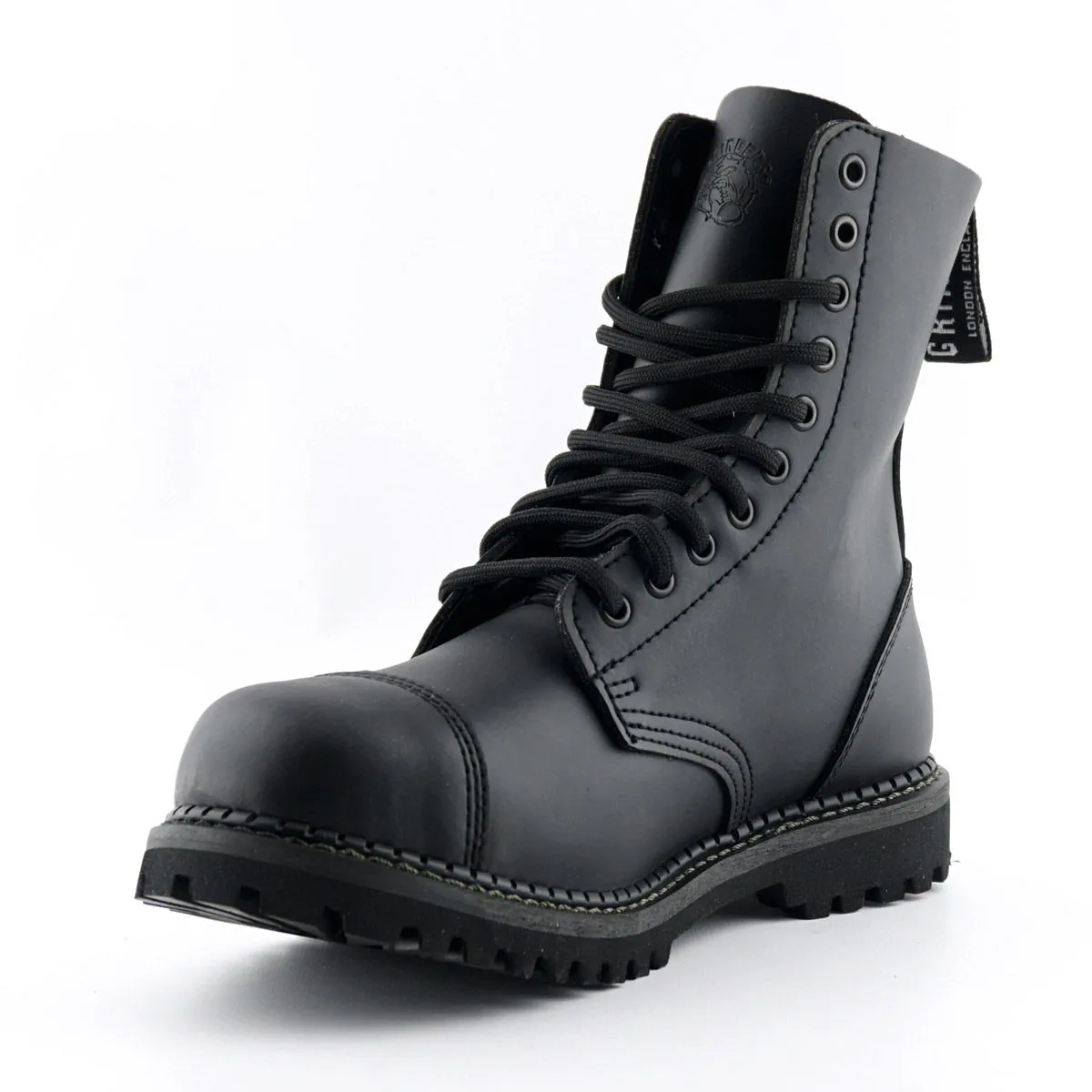 Grinders - Stag CS Black Leather Steel Toecap Unisex Military Style Boots