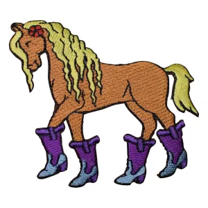 Horse Applique Patch - Mare in Cowboy Boots, Western Badge 3" (Iron on)