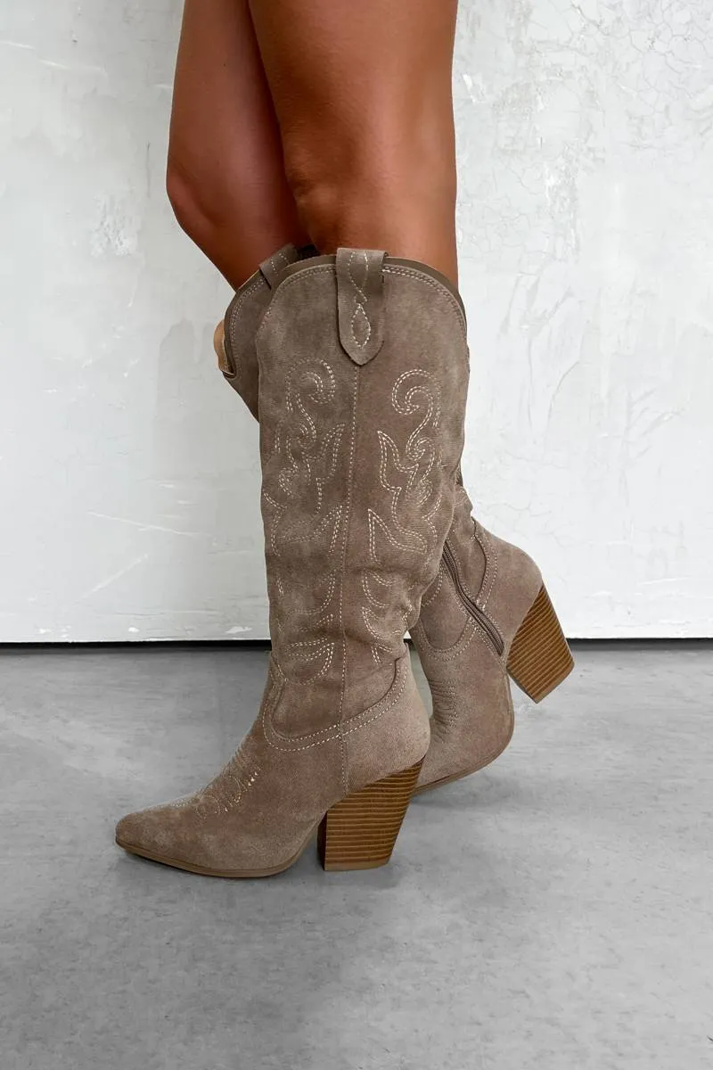 IOWA Western Cowboy Boots - Taupe Suede