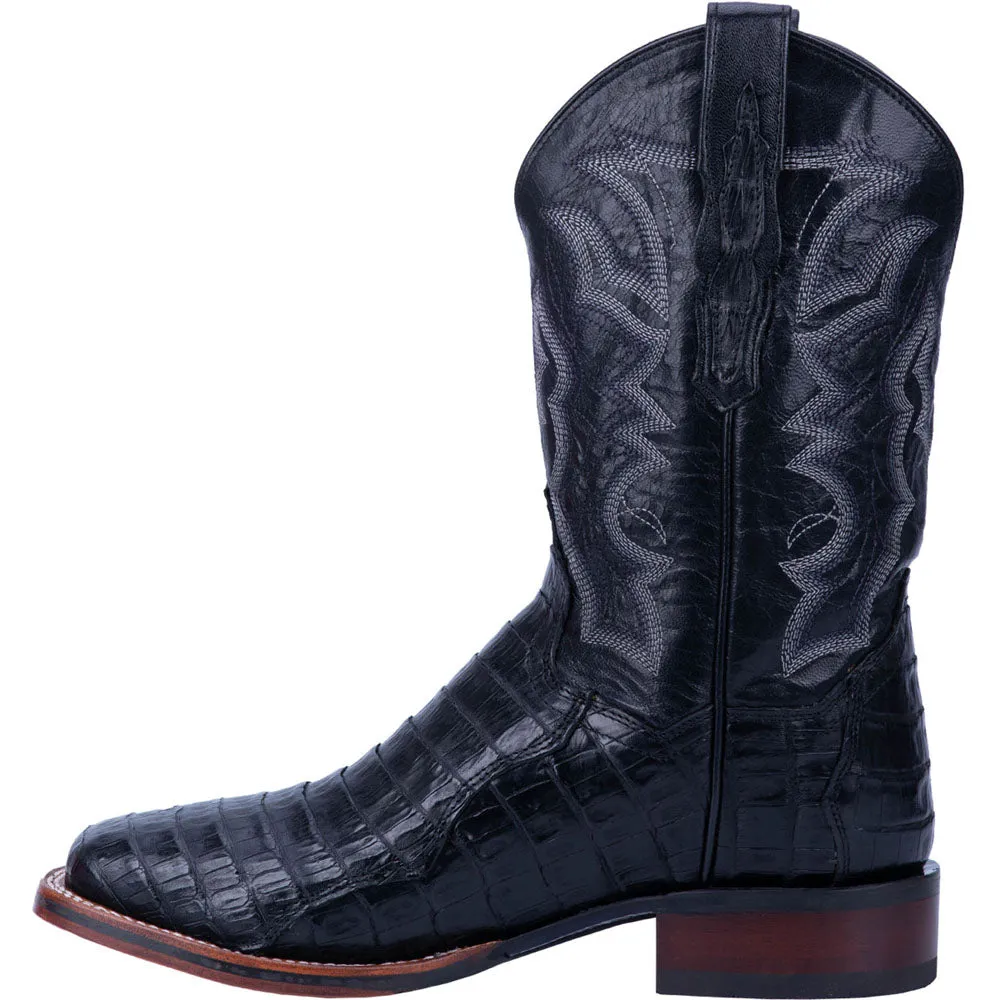 Kingsly Caiman Croc Embroidered Square Toe Pull On Cowboy Boots