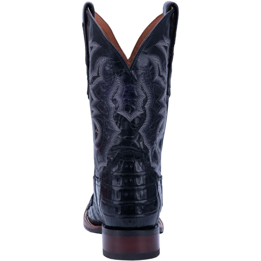 Kingsly Caiman Croc Embroidered Square Toe Pull On Cowboy Boots