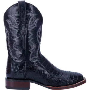 Kingsly Caiman Croc Embroidered Square Toe Pull On Cowboy Boots