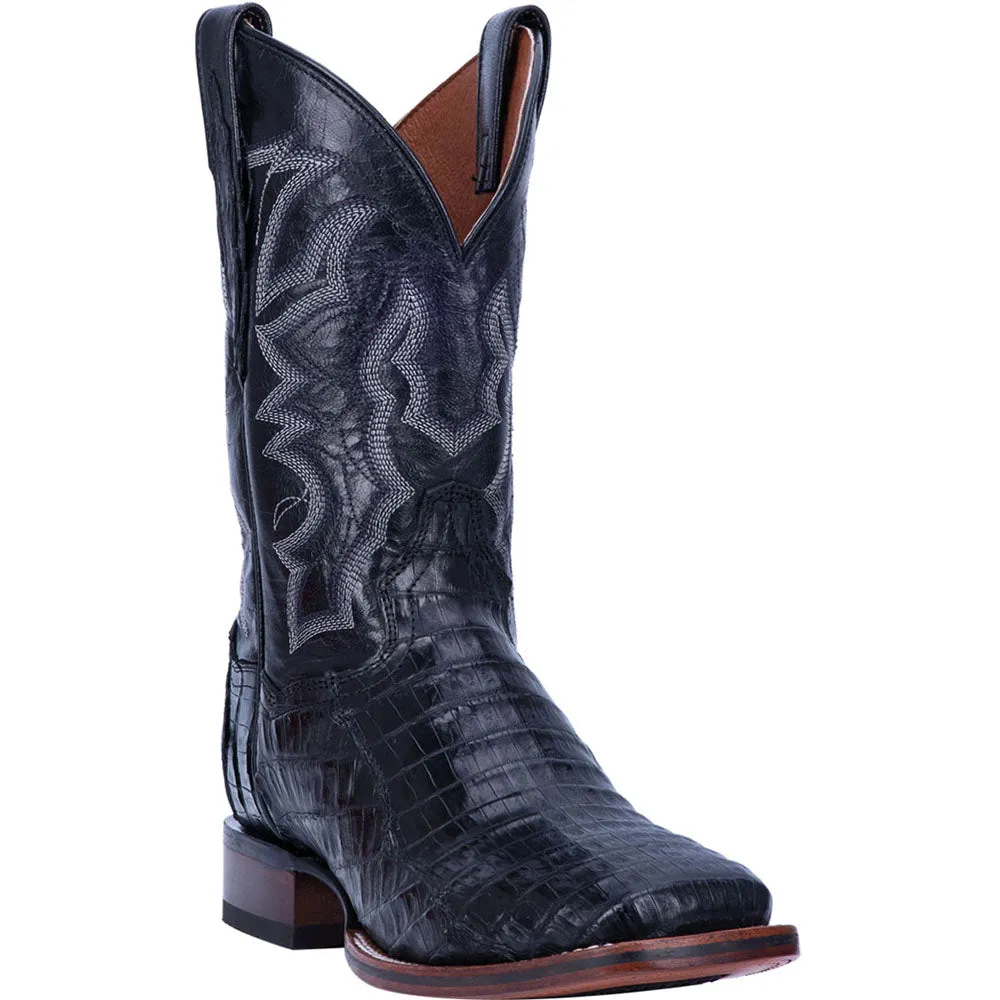 Kingsly Caiman Croc Embroidered Square Toe Pull On Cowboy Boots
