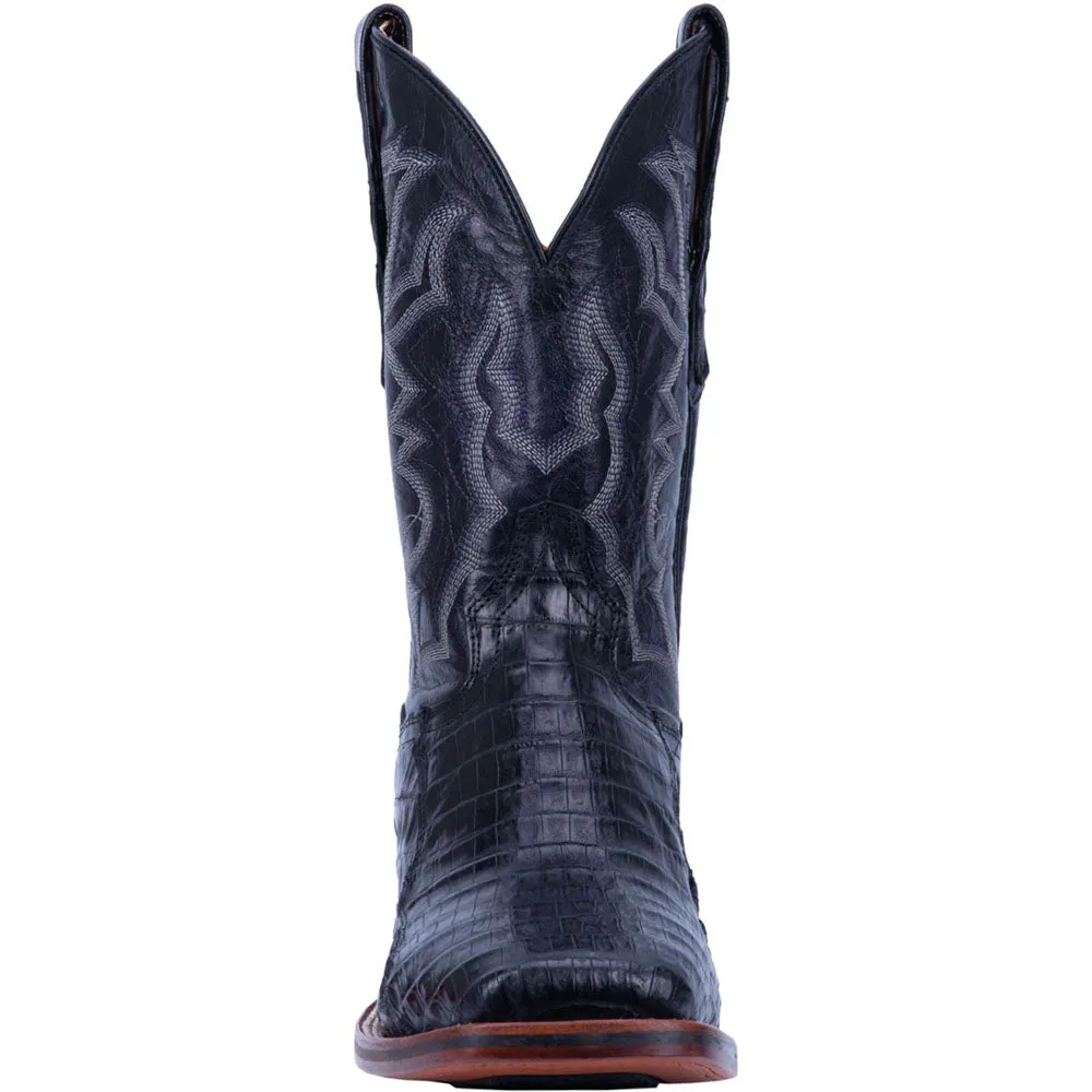 Kingsly Caiman Croc Embroidered Square Toe Pull On Cowboy Boots