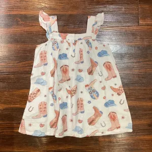 Pink Cowboy Boots Sundress & Diaper