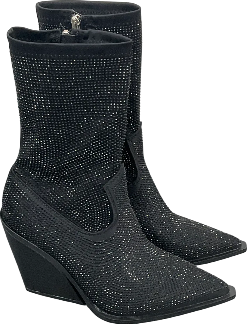 Public Desire Black Wild One Dimante Western Cowboy Boots UK 4 EU 37 👠