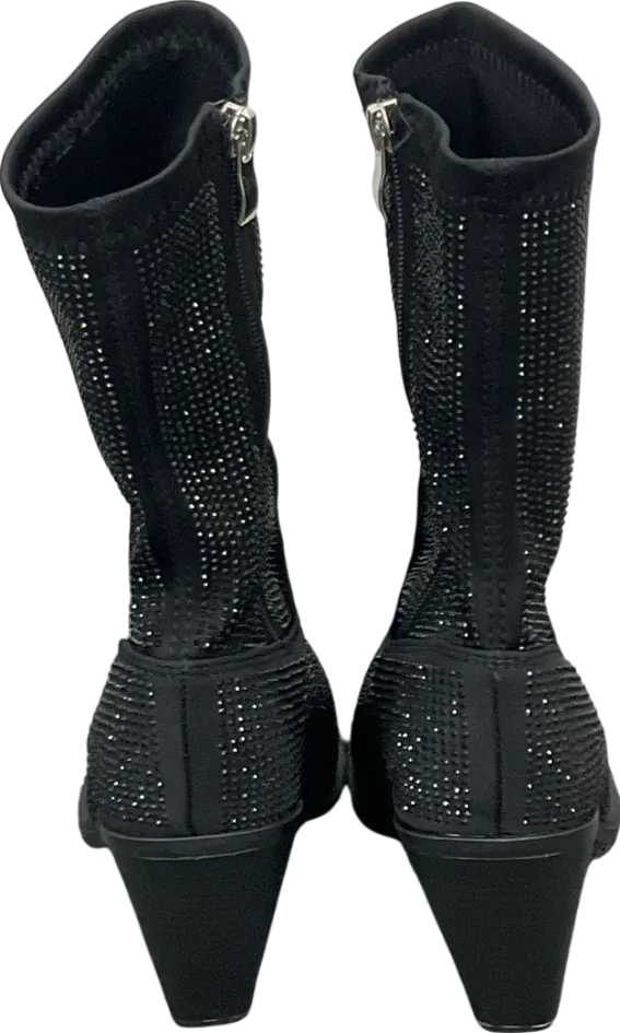 Public Desire Black Wild One Dimante Western Cowboy Boots UK 4 EU 37 👠
