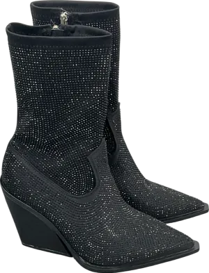 Public Desire Black Wild One Dimante Western Cowboy Boots UK 4 EU 37 👠
