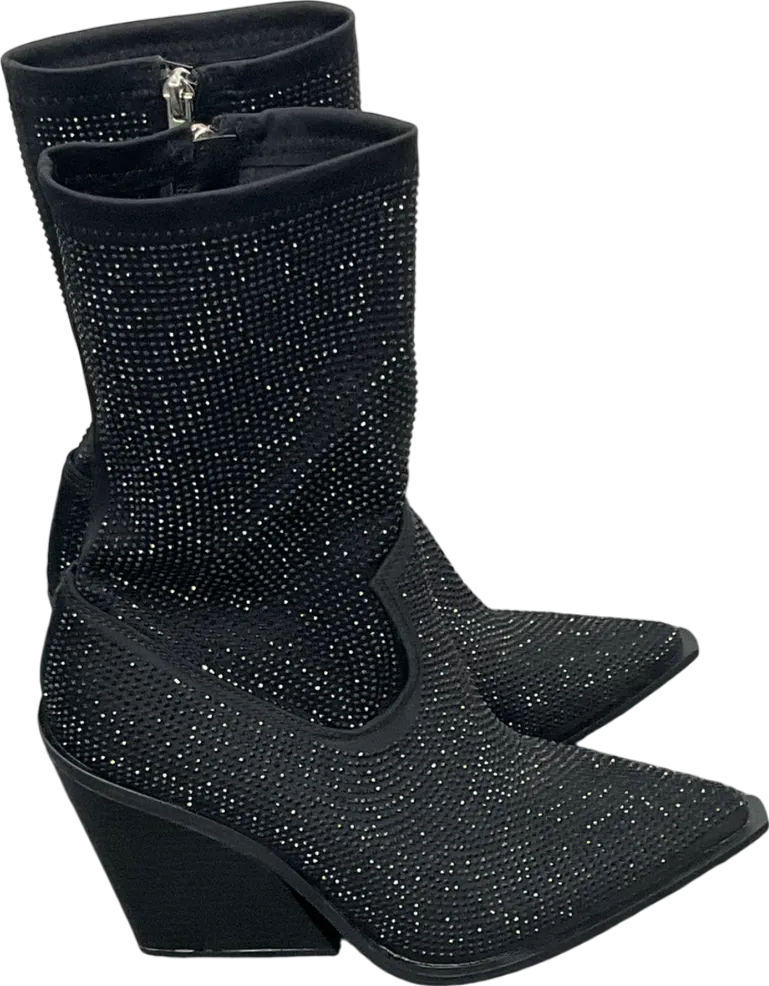 Public Desire Black Wild One Dimante Western Cowboy Boots UK 4 EU 37 👠