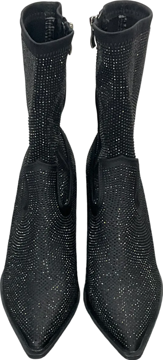 Public Desire Black Wild One Dimante Western Cowboy Boots UK 4 EU 37 👠