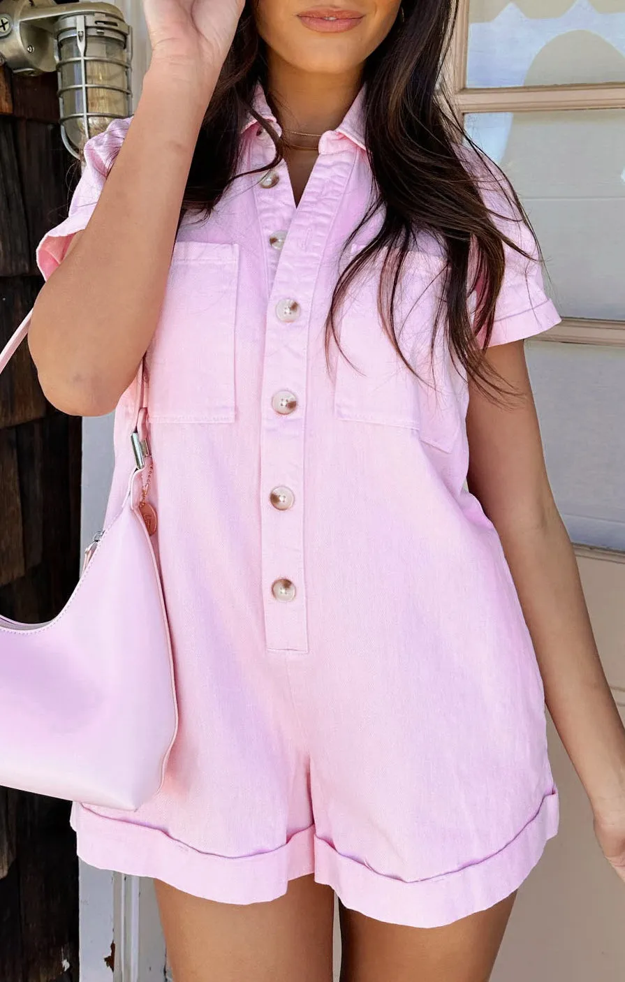 Range Romper ~ Candy Pink Denim