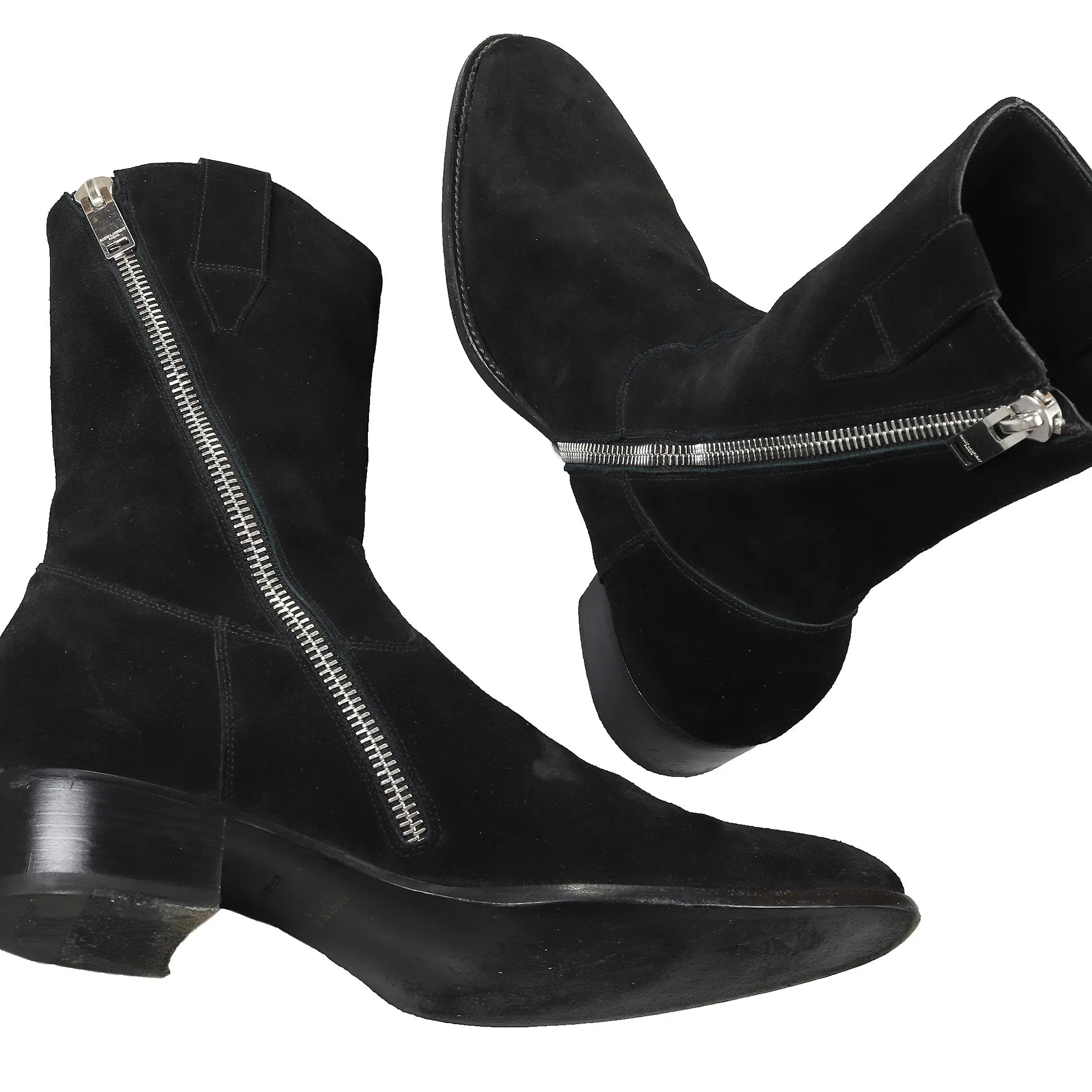 Saint Laurent Paris FW2013 Black Suede Sample Cowboy Boots