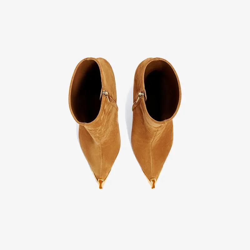Suede Ankle Boots with Gold Toe Cap