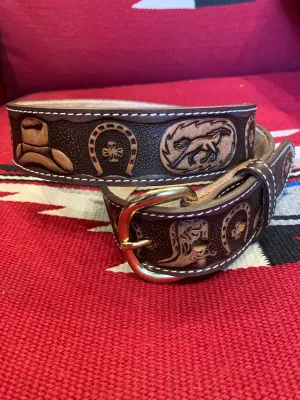 Tooled Western Cowboy Hats, Boots, Horsehoe  & Horses. USA MADE