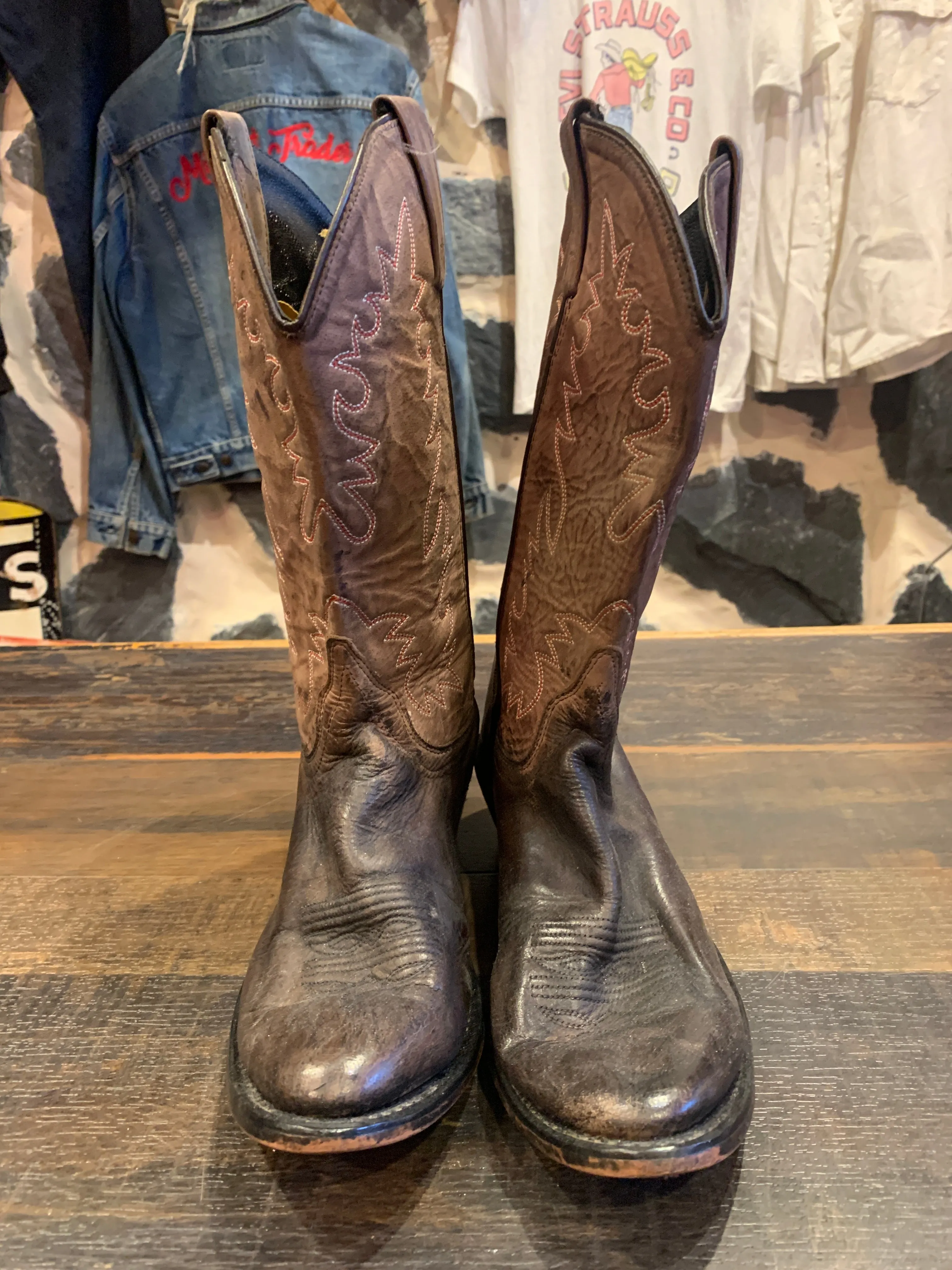Vintage Chocolate Cowboy Boots, 7.5