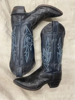 Vintage Navy & Blue Stitch Almond Toe Cowboy Boots