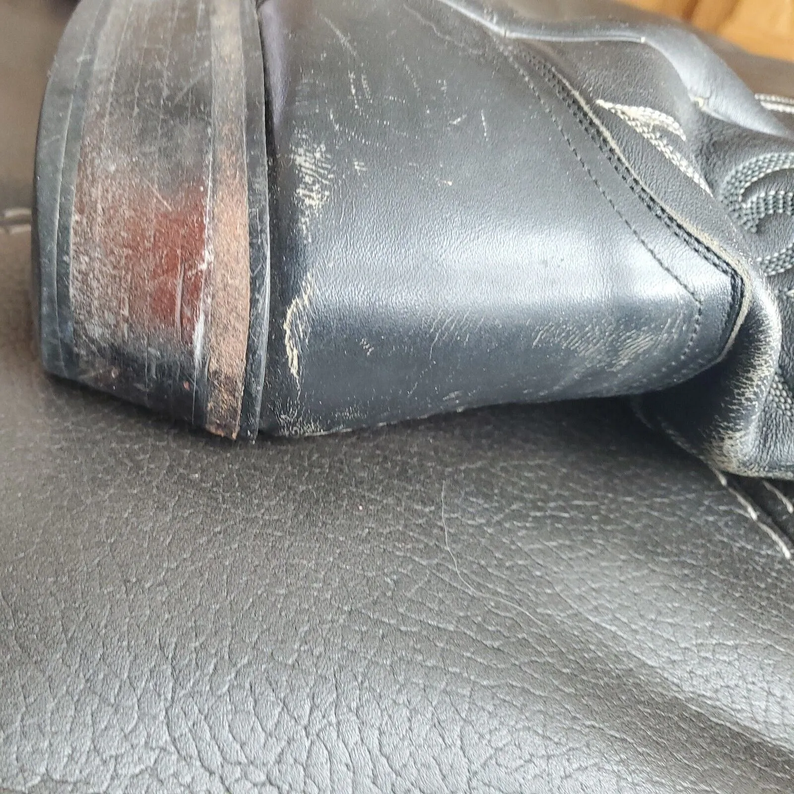 Vtg Justin Men's Leather Cowboy Western Boots White Flame Stitch Black Size 10.5
